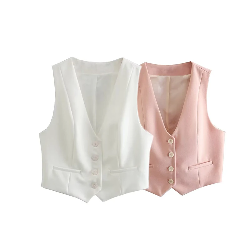

CLAZZAA Women Fashion Solid Single Breasted Waistcoats Vest Vintage Sleeveless Jackets Female Chic Lady Tank Tops