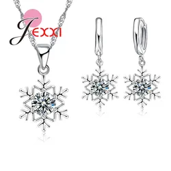 Sneeuwvlok Prachtige Design Met Witte Zirconia 925 Sterling Zilveren Ketting Oorbellen Sieraden Set Voor Vrouwen/Meisjes