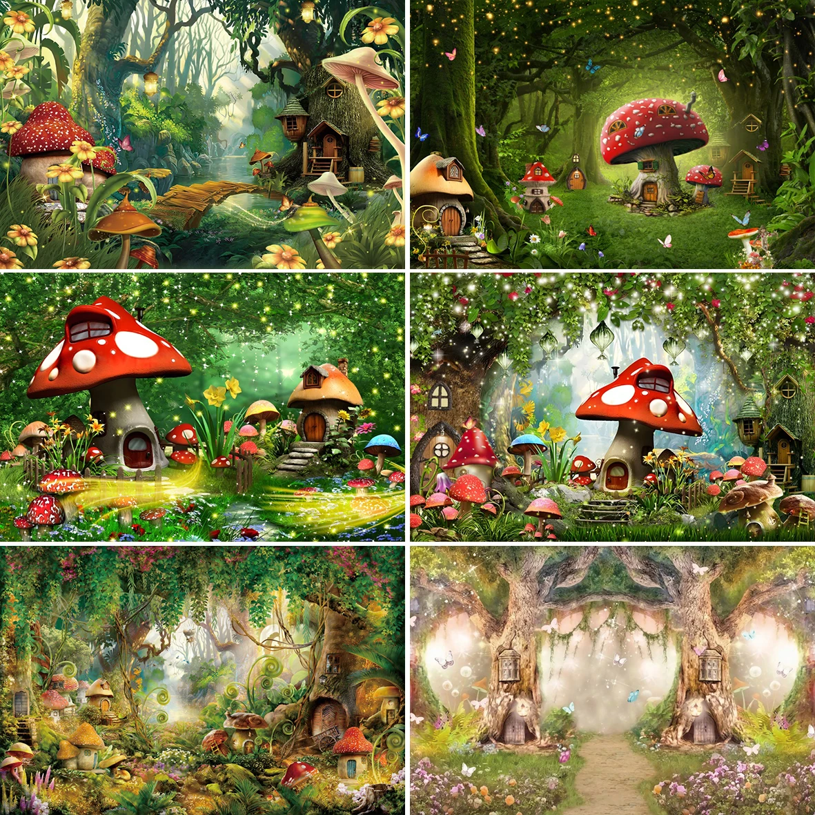 

Dreamy Fairytale Wonderland Natural Jungle Photography Backdrop Forest Mushroom Birthday Portrait Background For Photo Studio