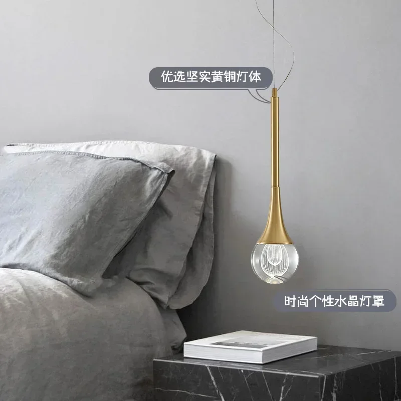 

Simple light luxury creative personality bedroom bedside all copper crystal chandelier restaurant bar Internet celebrity lamp