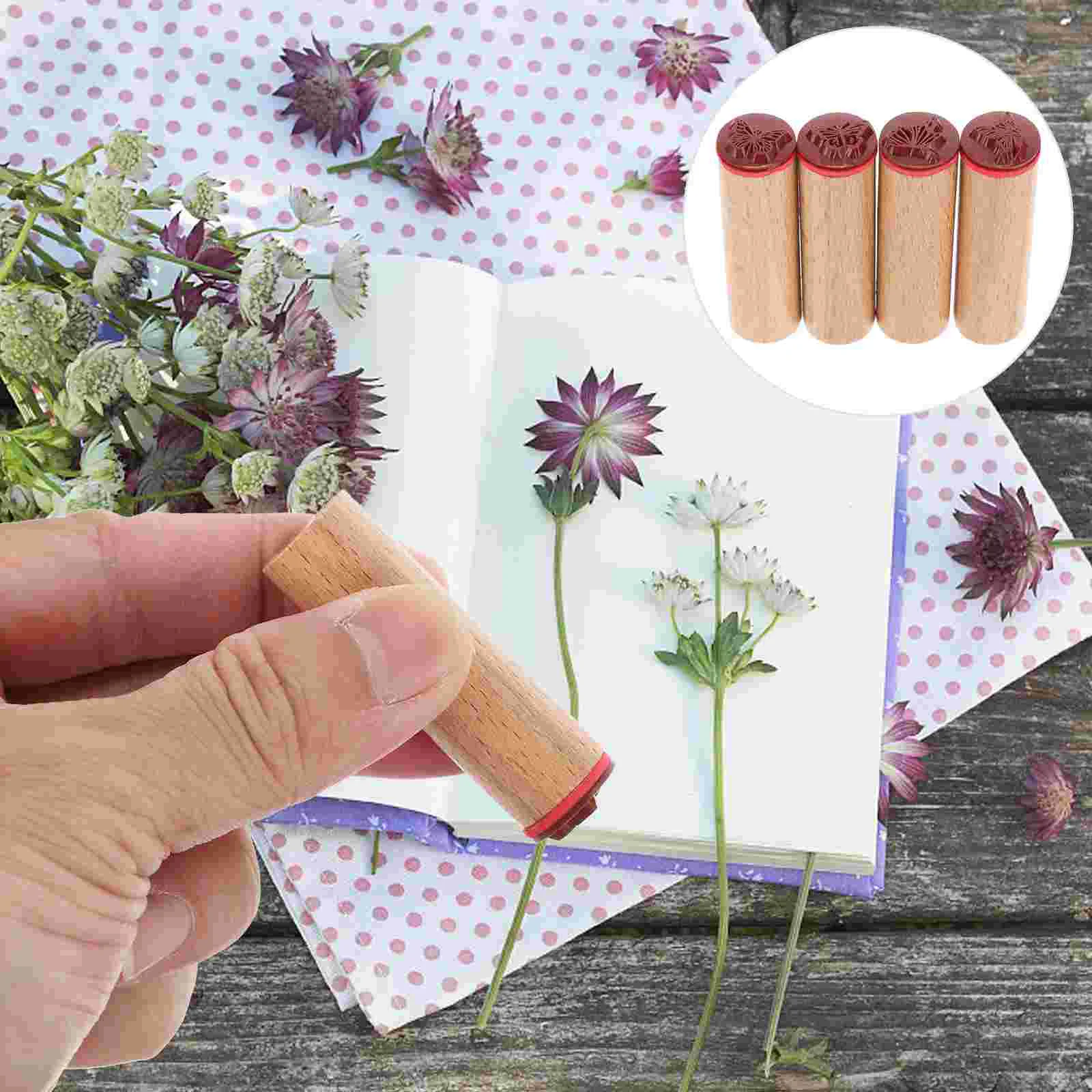 

4 Pcs Wooden Seal Stamp Vintage Decor Craft Scrapbook Natural Planner Accessory