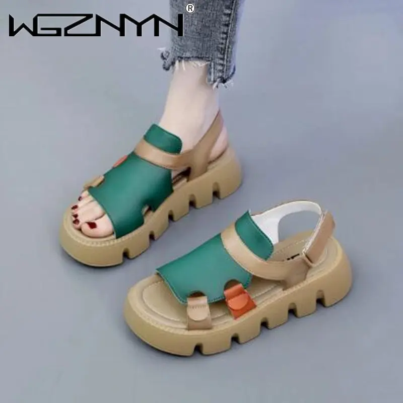 2023 Fashion Designer Chunky Platform Sandals Women Summer Wedges Heel Shoe Ladies Genuine Leather Jagged Soled Open Toe Sandals