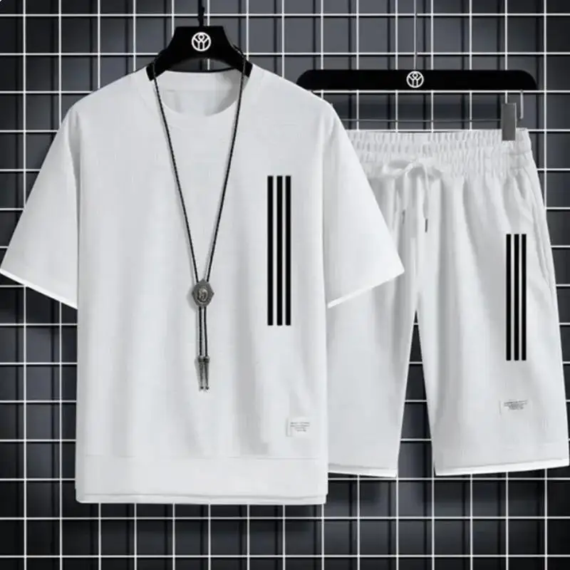 

2025 Adida New Man Tracksuits 2 Piece Short Sleeve Suits Printing T-shirt +Sweatpants Sets Sutdent Casual Summer Sport Clothes