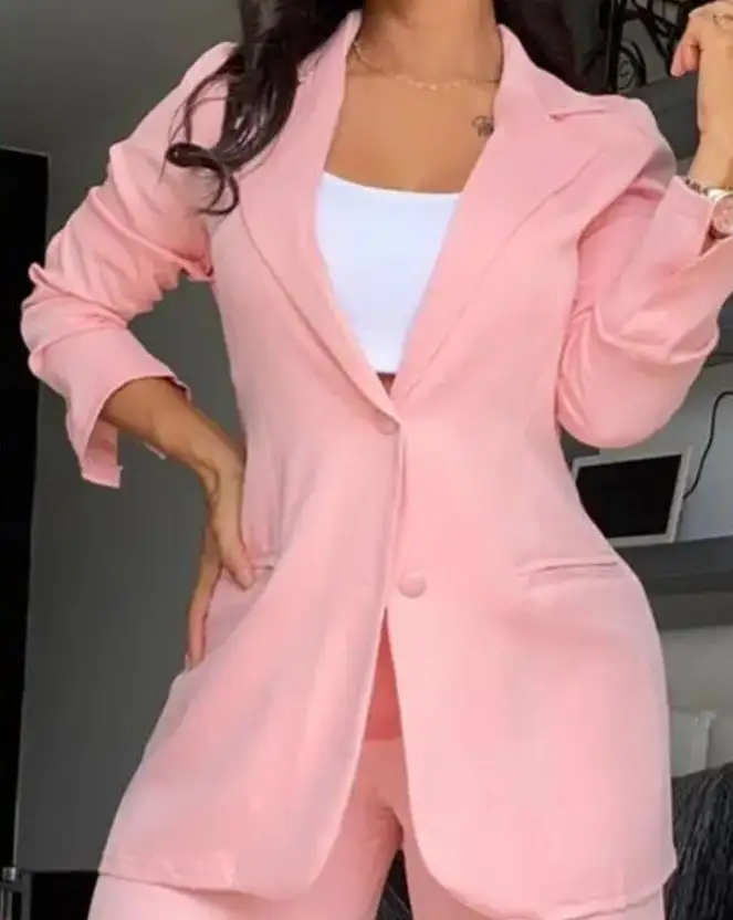 Split Collar Suit Coat and Pocket Design Pants Set New Fashion 2023 Hot Selling Women's Wear