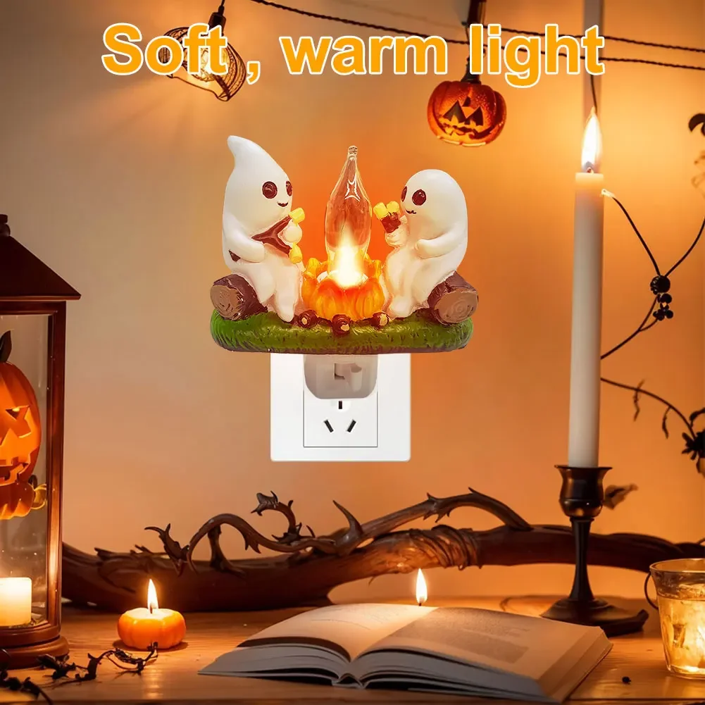 

2024 Ghost Campfire Flickering Nightlight Halloween Ghost Roasting Campfires Spooky Fire Marshmallow Night Light Halloween Decor