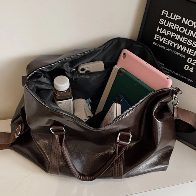 Custom Leather Sports Gym Bag Outdoor Travel Fitness Camping Training bag print logo Yoga pack Large Luggage Tote  Shoulder bag