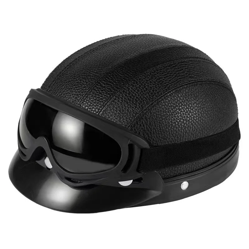 NONE Vintage für Harley Leder helm für Männer Frauen Winter warm Universal leichte Halbhelm Elektro fahrräder tolles Geschenkset 6