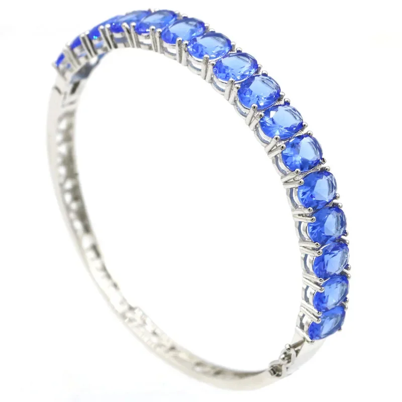 

8x6mm Highly Recommend 16g Violet Tanzanite For Moms Present Silver Bangle Bracelet 8.5"