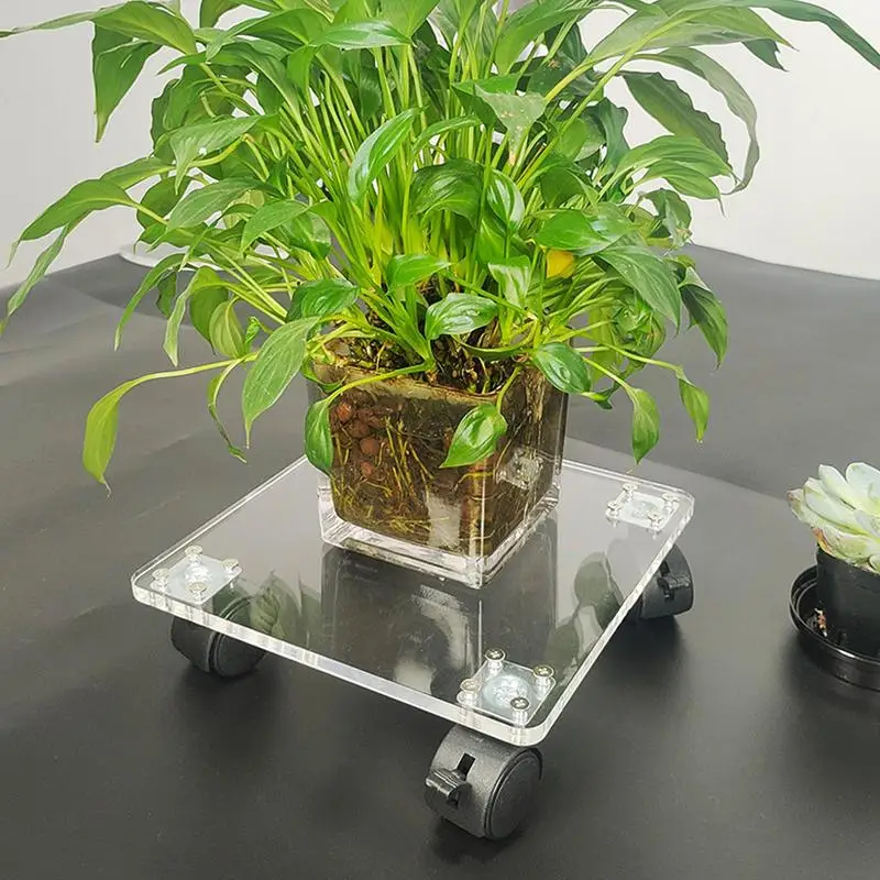 

Plant Rollers With Wheels Clear Acrylic Square Wheeled Plant Stand Plant Stand Mover Garden Pot Mover Flower Stand For Indoor