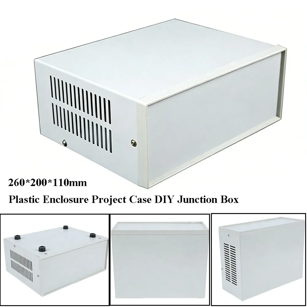 

New 260*200*110mm Enclosure Project Case Plastic&Iron Grey DIY Junction Box Electronics Enclosure Box