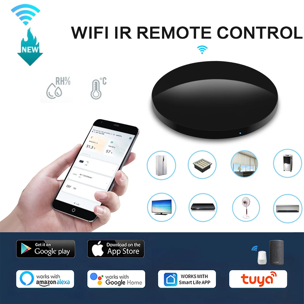 Tuya WiFi Smart IR Universal Remote Control With Thermo-Hygrometer DVD Air Conditioner Works Via Alexa Google Home Yandex Alice