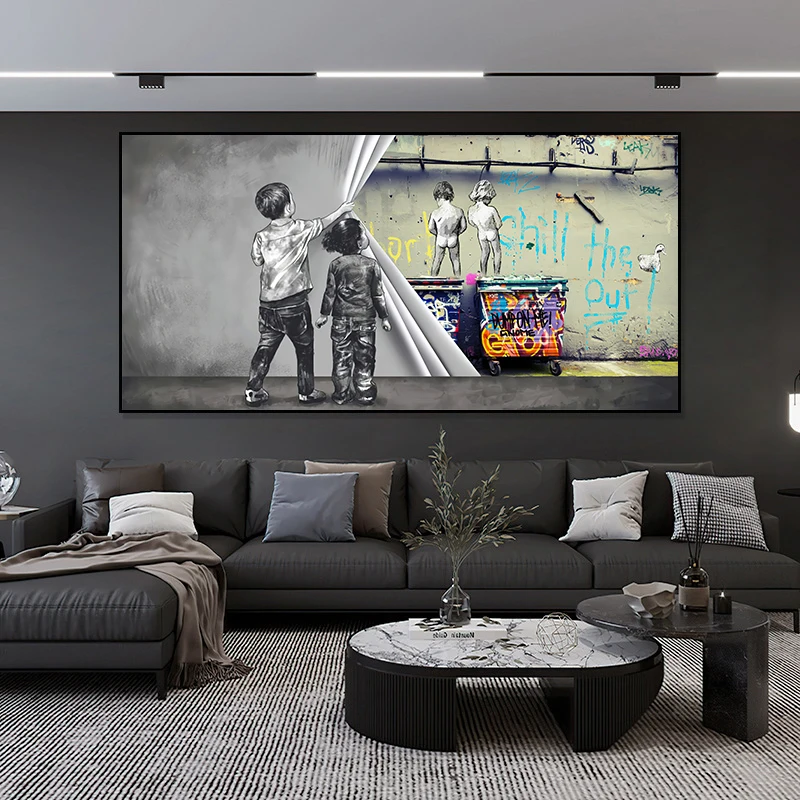 البنوك الكتابة على الجدران الفن متعة طفلين سحب القماش الملصقات و طباعة قماش اللوحة جدار الفن صور لغرفة المعيشة ديكور المنزل