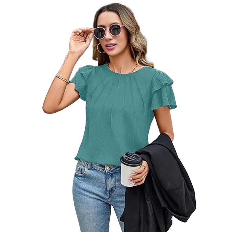 A18P-Top casual eleganti da donna Camicette da lavoro d'affari Camicie estive Manica corta Girocollo Abiti 2025