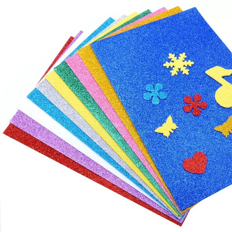 10Pcs/bag 2MM Thick Powder Sheet Material Glitter Bright Sponge Foam Paper Kindergarten DIY Handmade Wedding Party Supplies