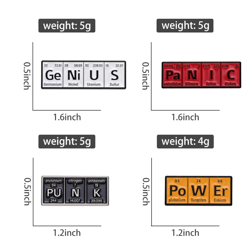 Kreatywny element chemiczny emaliowane szpilki Cartoon azot Er germanium broszki chemia plecak z klapą odznaki ubrania biżuteria