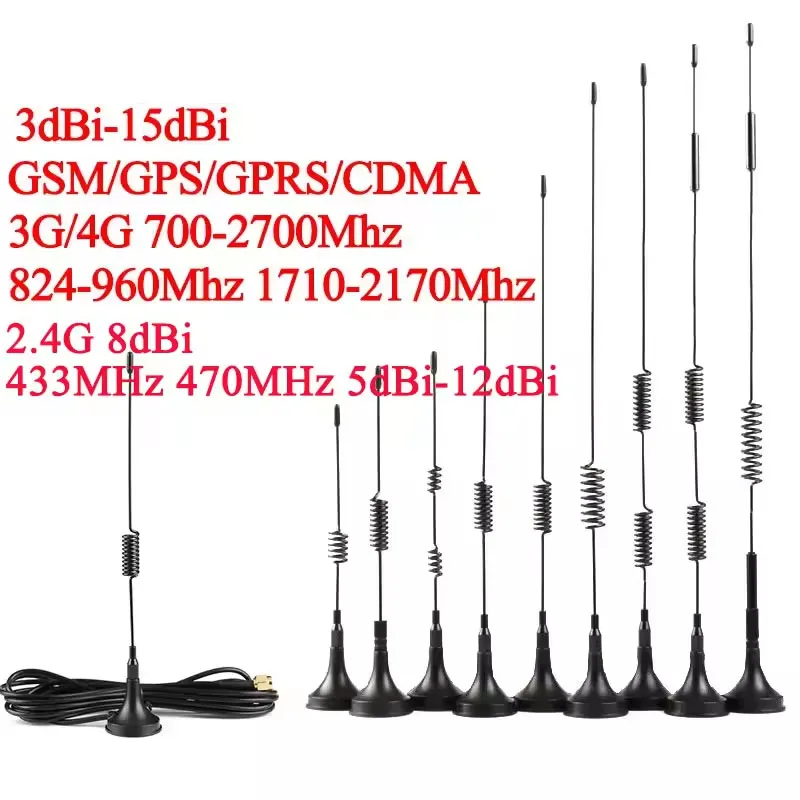 2.4G 3G 4G 433Mhz 470Mhz antena z przyssawką o wysokim wzmocnieniu Wifi 3m przedłużacz SMA złącze męskie dla CDMA/GPRS/GPS/GSM/LTE