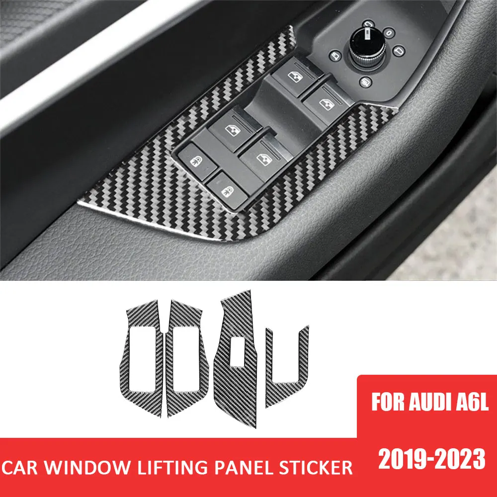 

Car Window Lift Switch Control Panel Trim Sticker Decal Cover Carbon Fiber for Audi A6L 2019-2023 Auto Interior Accessories