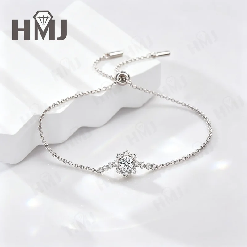 Moissanit-Armband D VVS1 Runde Form 925 Sterling Silber für Damen Klassische Schneeflocken Verlobungs- und Hochzeitsschmuck Feiner Schmuck – Detail 9