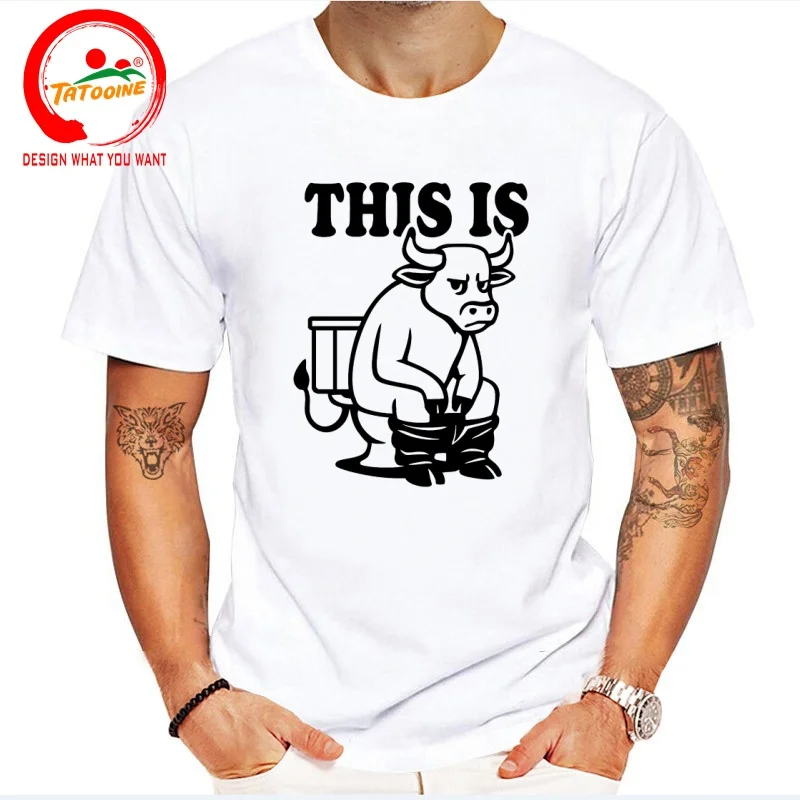Funny Cartoon This Is Bull Sitting On A Toilet T-Shirt Man Male Fashion Casual T Shirt Men Cotton New Clothing Oversized Tshirt