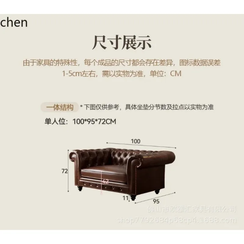 FZ Solid Wood Genuine Leather Sofa Retro Living Room Single Double Three Four Seater Combination Oil Wax Leather Home Furniture