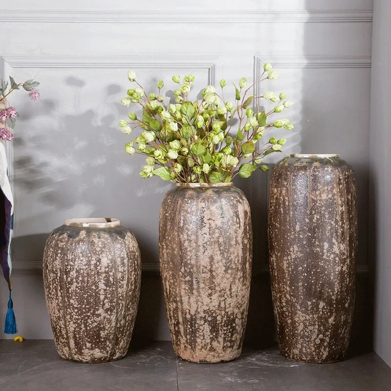 Rust color,  high temperature floor-to-ceiling large vase, soft decoration effect art ornament flower arrangement Sout