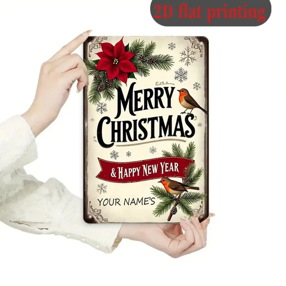 Personalized Xmas New Year Metal Sign Custom Name Holiday Party Bedroom Wall Art Tin Plaque Festive Decor