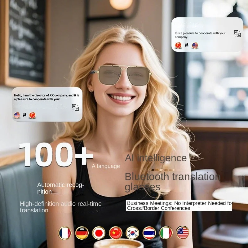 Intelligent AI Translation Bluetooth Glasses Conference Voice Real-time Simultaneous Interpretation AI Translation DropShipping