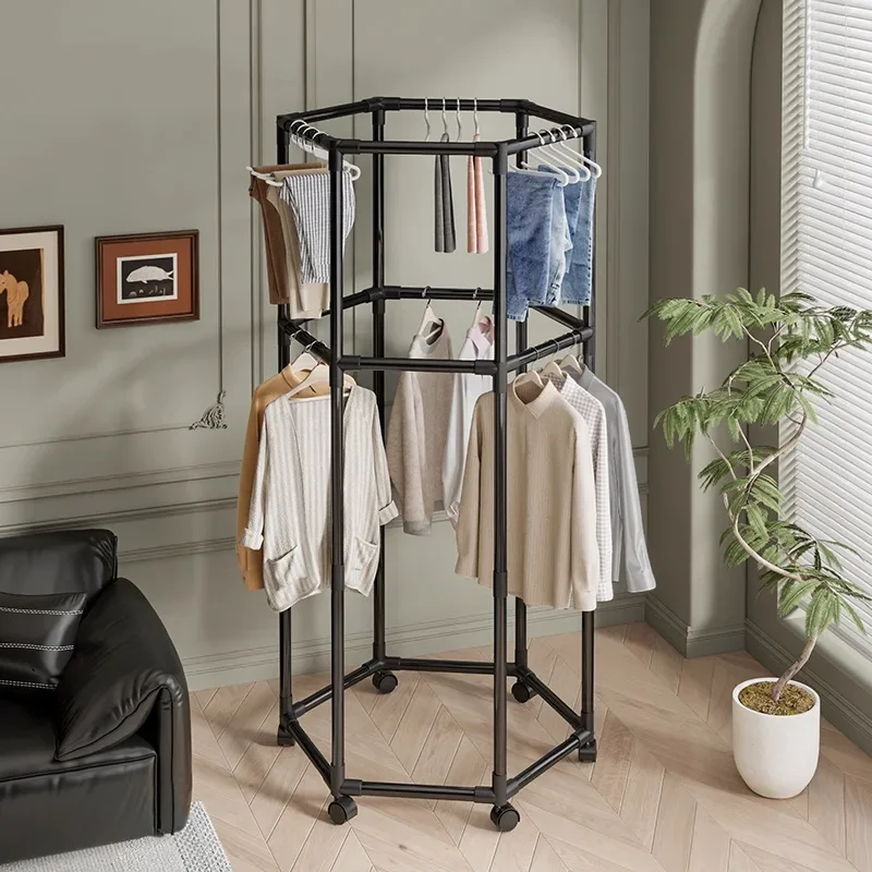 Modern Floor-to-ceiling hanger Coat rack Mobile drying Indoor entrance Net clothes rack sturdy and durable