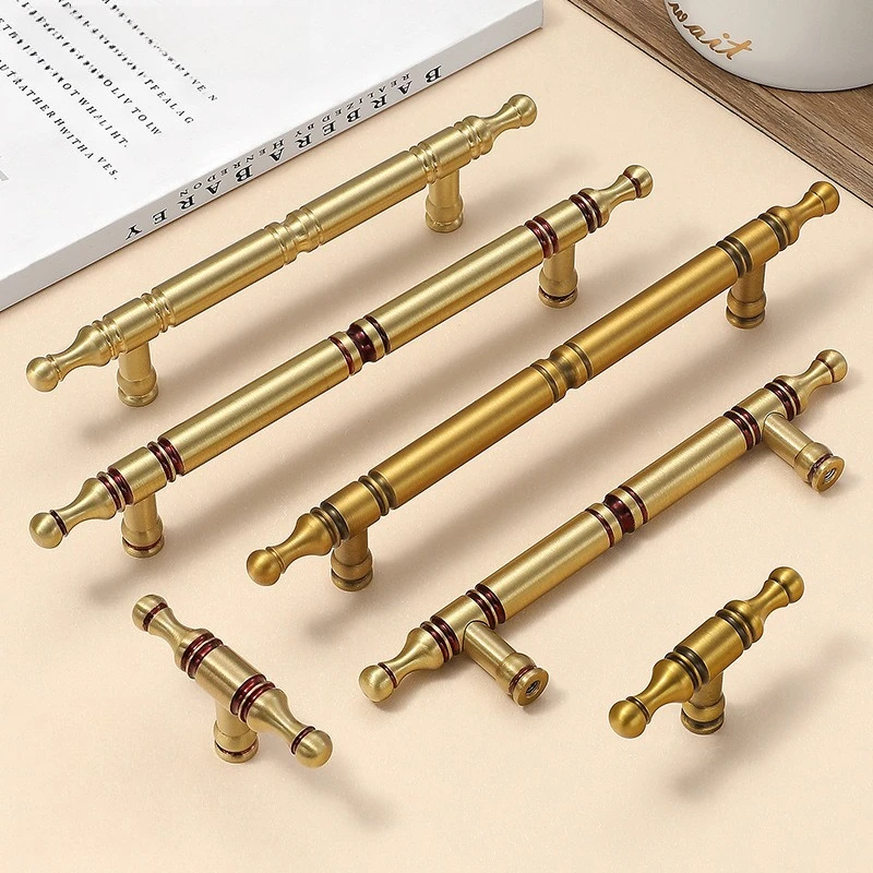 Brass French Light Luxury Gold Handle High End Simple Pure Copper Cabinet Wardrobe Door Handle Cabinet Door Drawer Handle