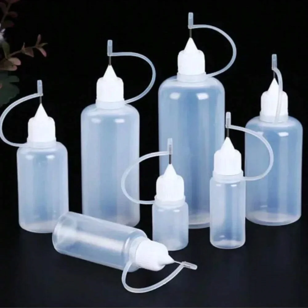 Bottiglia vuota con punta ad ago da 1/5 pezzi con tappo nero, contenitore per colla liquida da 10 ml 100 ml per fai da te, scrapbooking, artigianato e modellazione di carta