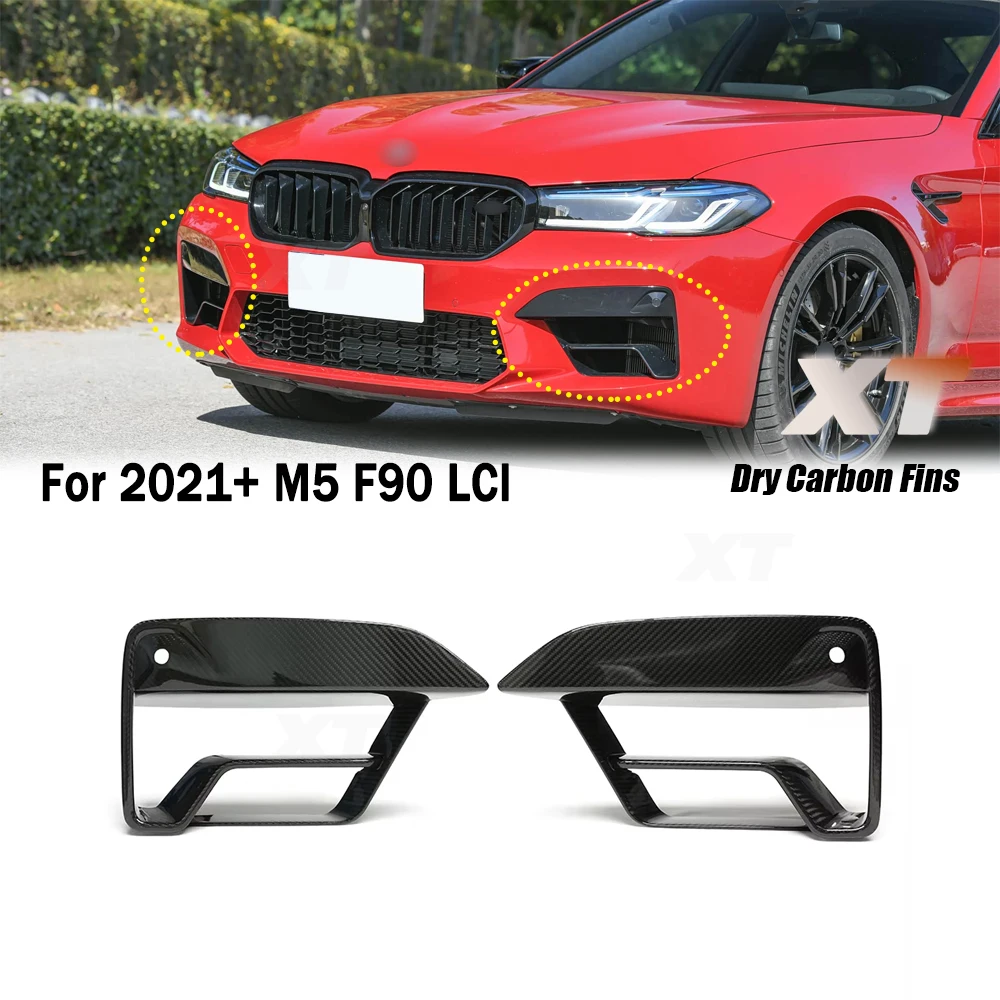 

For 2021-23 BMW F90 M5 LCI Fins Dry Carbon Fiber Front Bumper Air Inlet Grille Duct Splitters Cover Forged Stick on