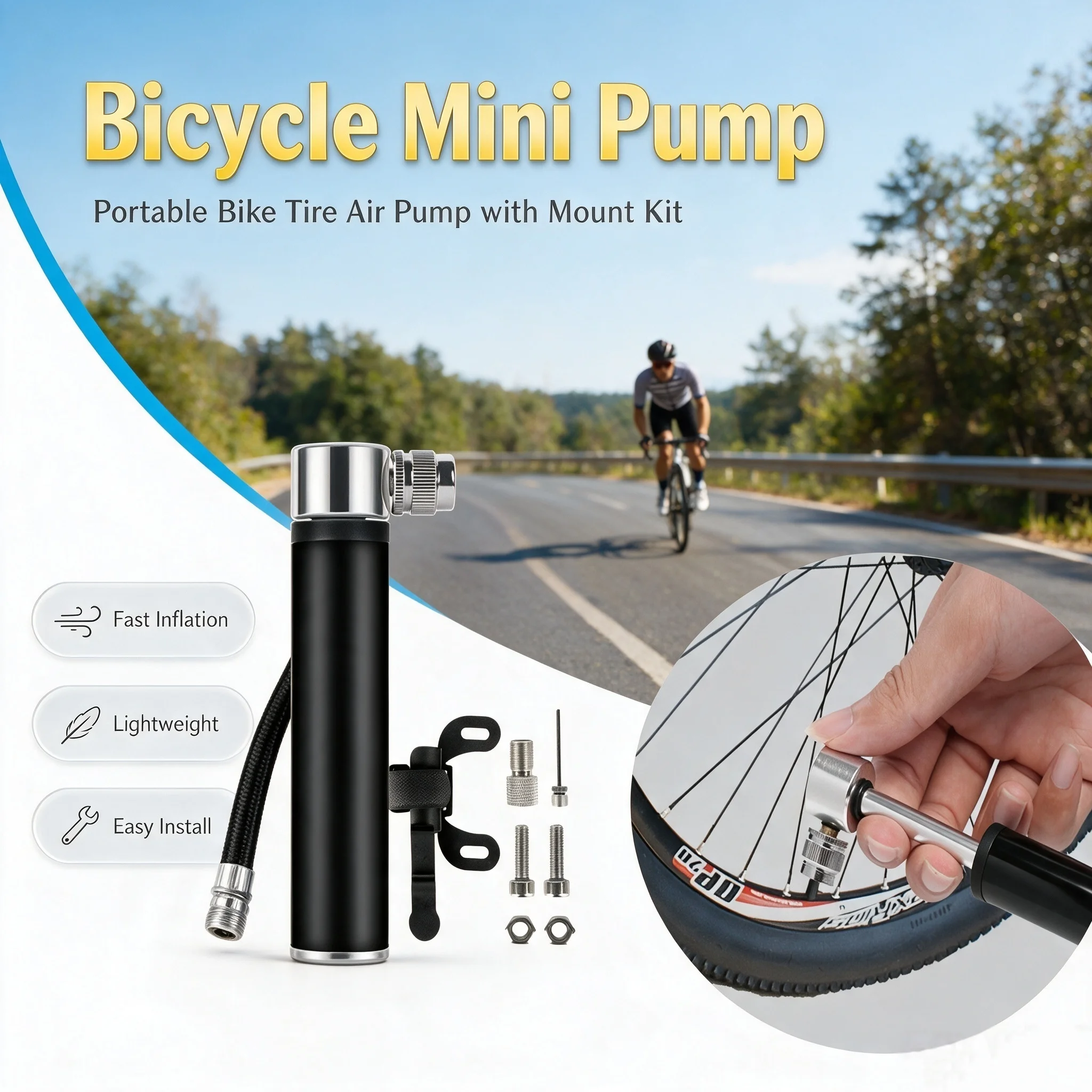 ThinkRider Mini Bike Pump Cycling Hand Air Pump for Bicycle Tire Inflator Bicicleta For Shrader MTB Mountain Bicycle Bike Pump