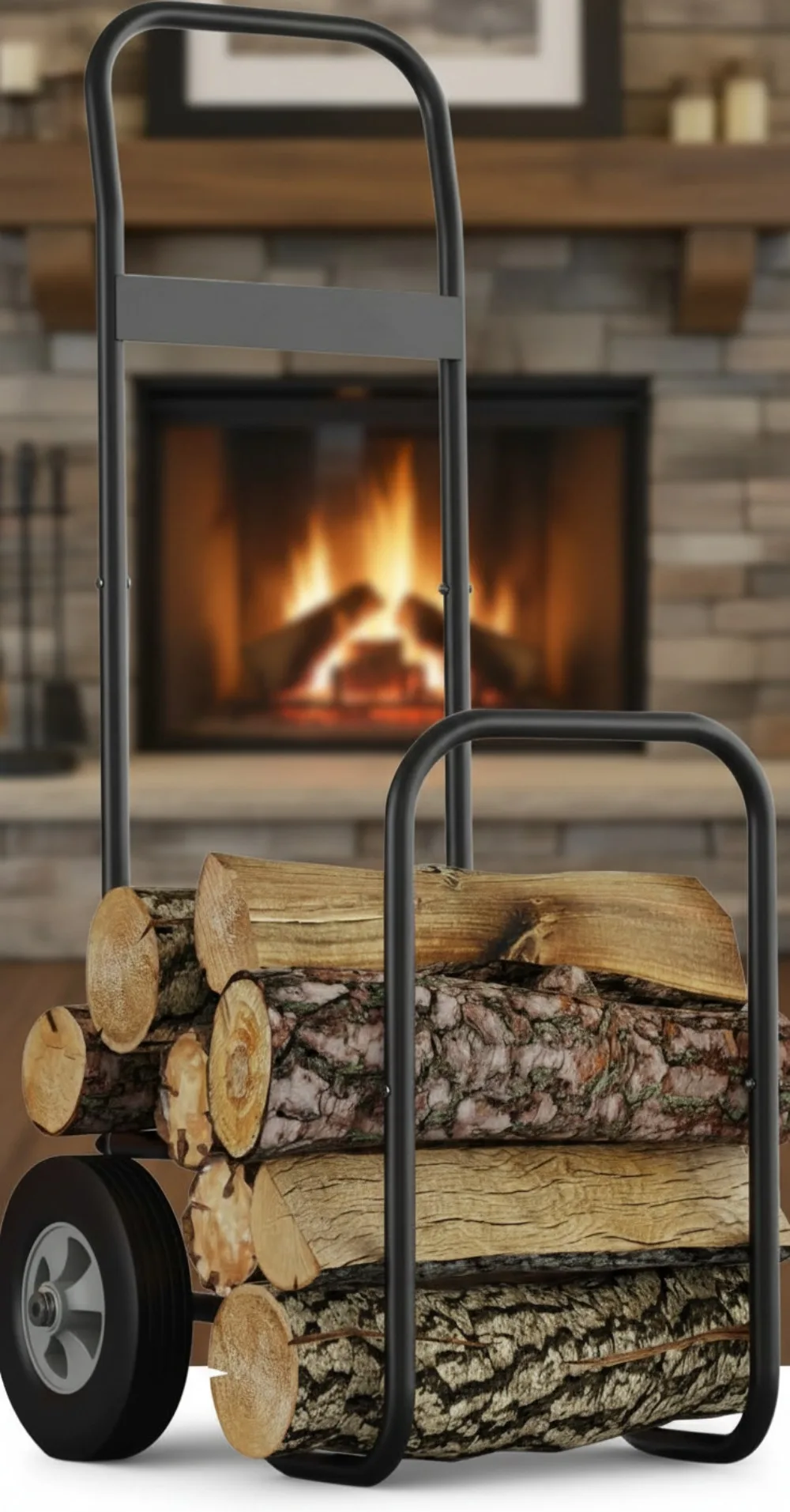 

Тележка для дровяных дров на открытом воздухе с тележкой на колесиках, прочная деревянная стойка для хранения вещей для использования в помещении и на открытом воздухе