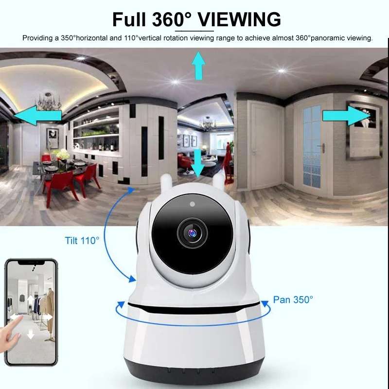 กล้องวงจรปิดสมาร์ทโฮม HD 1080P กล้อง IP Di Sorveglianza Di sicurezza interna 360ตรวจจับการเคลื่อนไหว PTZ จอภาพสำหรับสัตว์เลี้ยงทารก WIFI