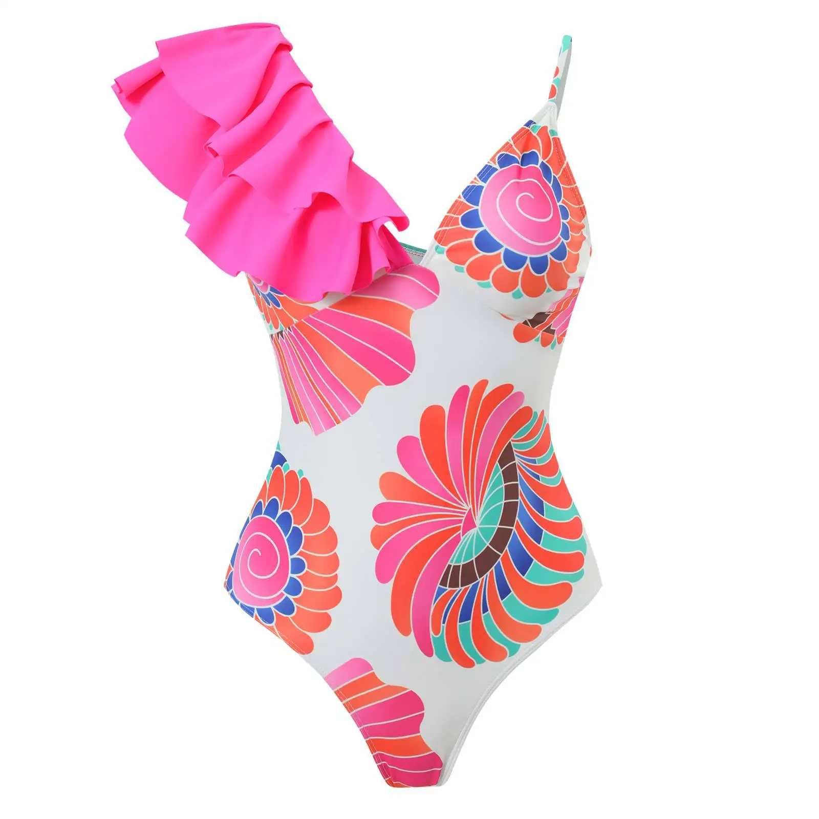 2023 Ruffle Swimsuit Women One Piece Printed Swimwear Female Bathers Bathing Suit Beachwear Swimming Summer Bodysuit