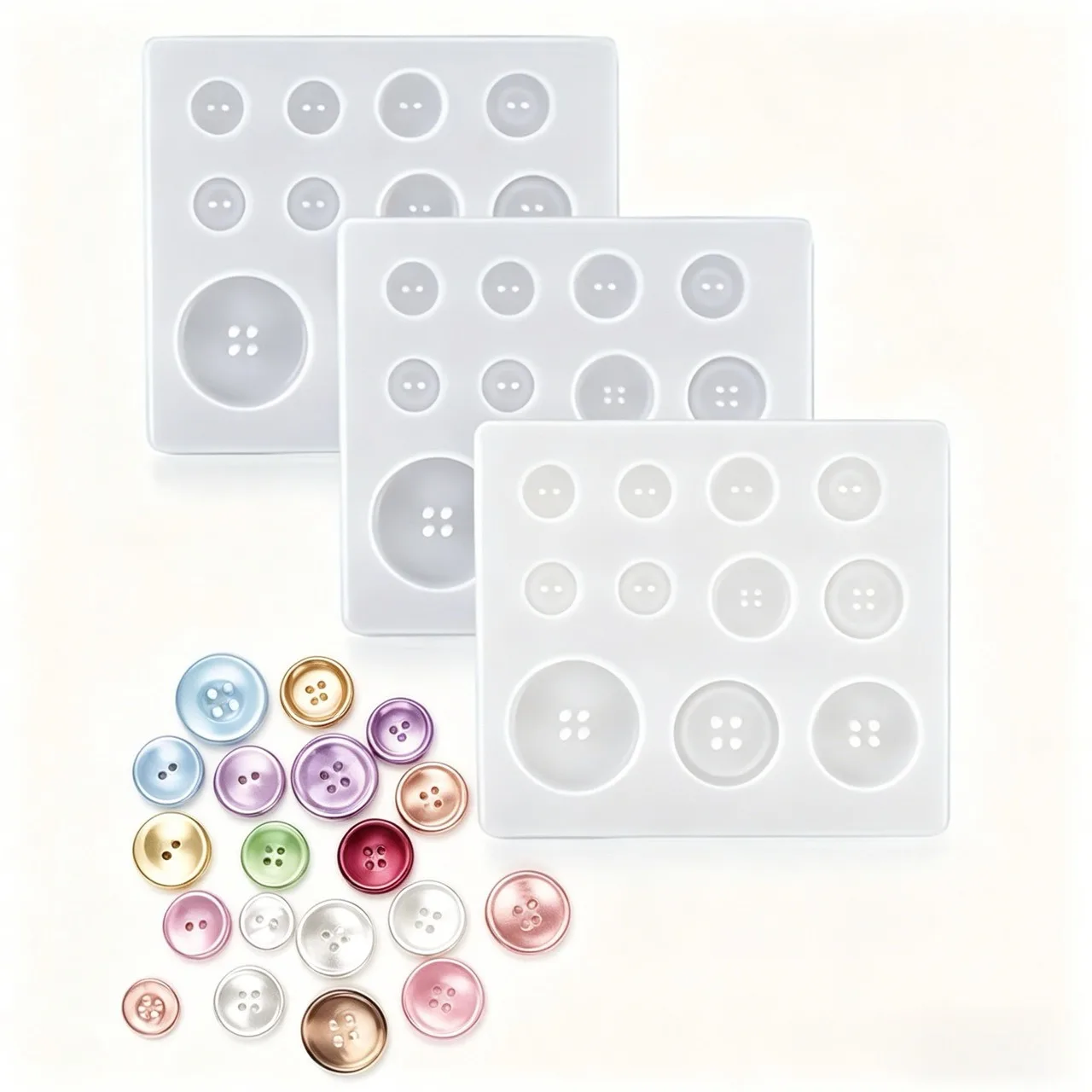 3-Piece Silicone Button Mold Set, 10/12/15/20/25mm Round Button Shape Molds, Suitable for Epoxy Resin Casting, Clay DIY Crafts - 5 Sizes