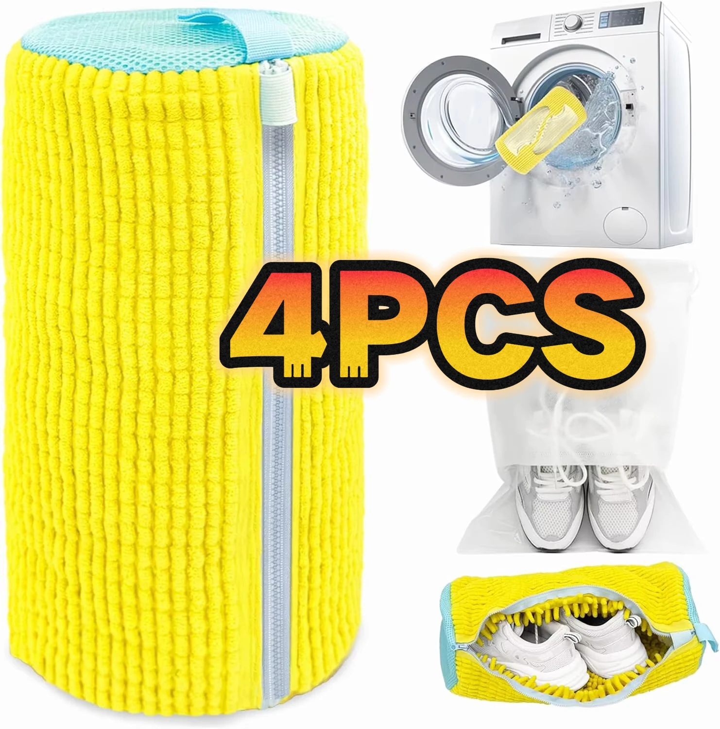 Reusable Breathable Fabric Mesh Shoe Wash Bag Zipper Closure Plush Soft Lining Shockproof For Shoes in Household Washing Machine
