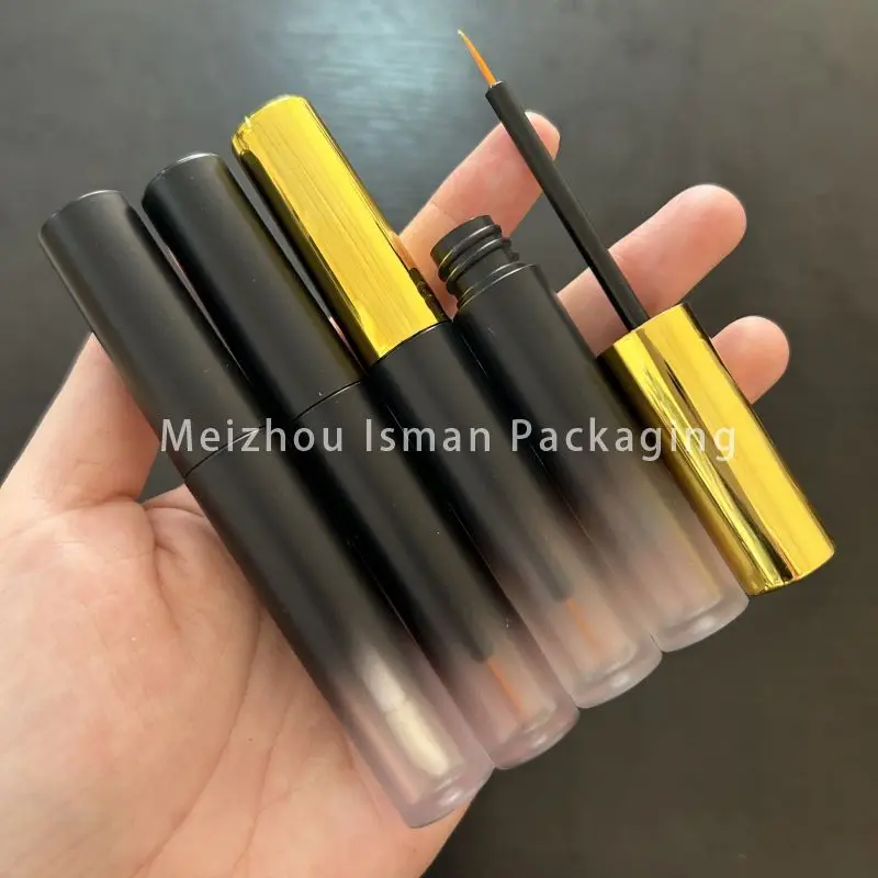 

50Pcs 3ml gold eyelash lip gloss tubes plastic mascara bottle packaging gradient black eyeliner tube containers with brush