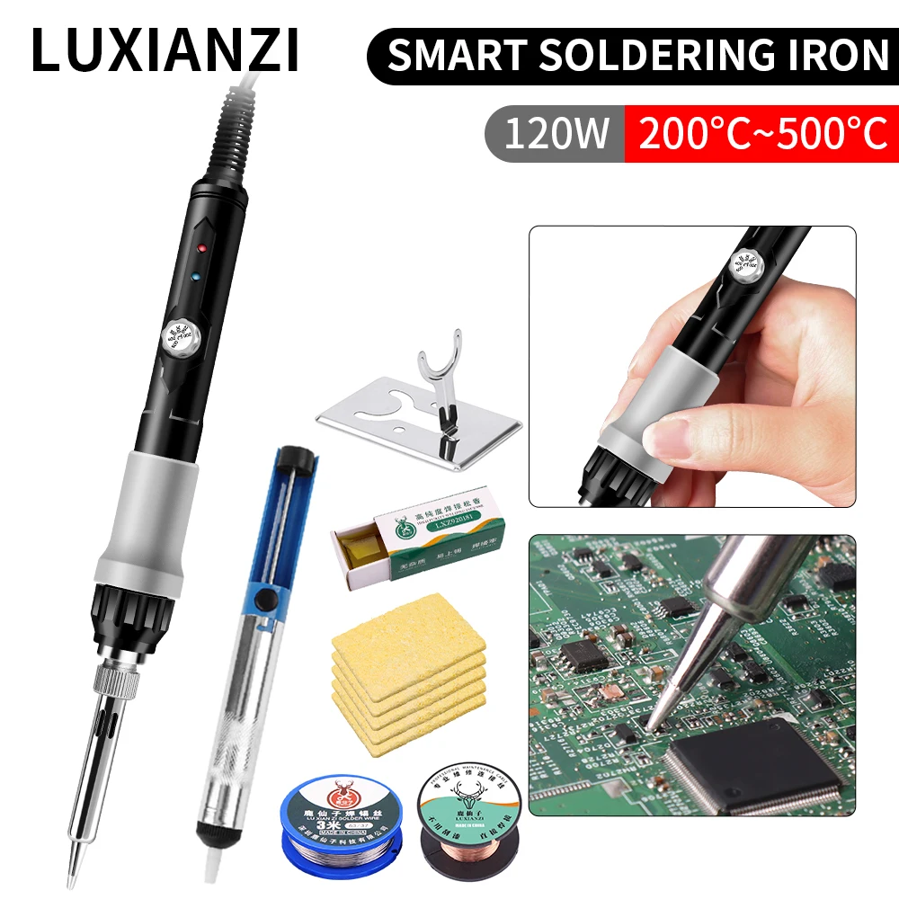 LUXIANZI 120W Electric Soldering Iron Set Welding Repair Tool Adjustable Temperature Heat Pencil Tip Solder Head Rework Station