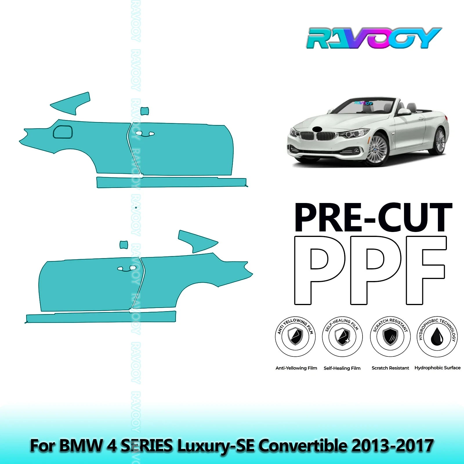 

For BMW 4 SERIES Luxury-SE Convertible 2013-2017 8.5mil Pre-Cut PPF Door & A/B Pillar Kit TPU Paint Protection Film Set