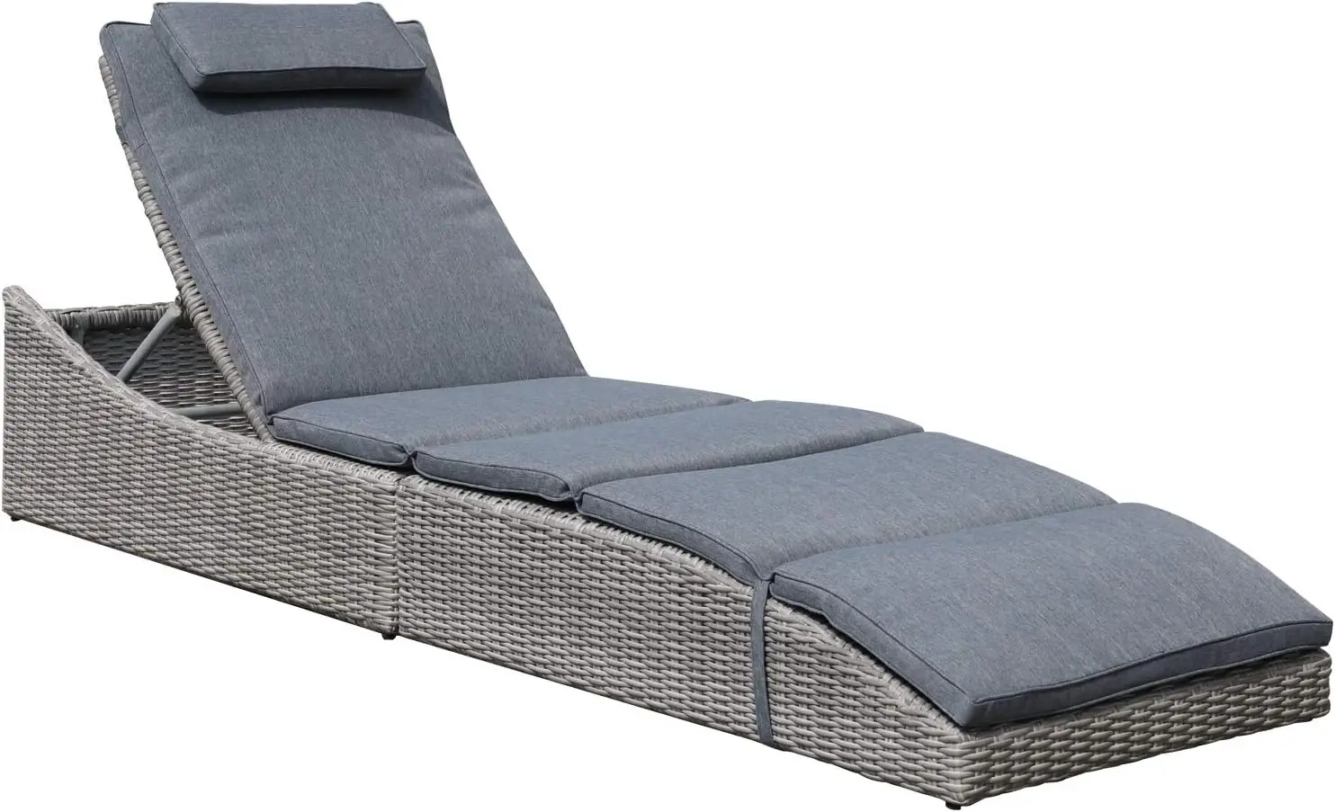 Jardin Folding Outdoor Adjustable Chaise Lounge Chair with Removable Cushion, Fully Assembled, Patio PE Rattan Reclining Lounger