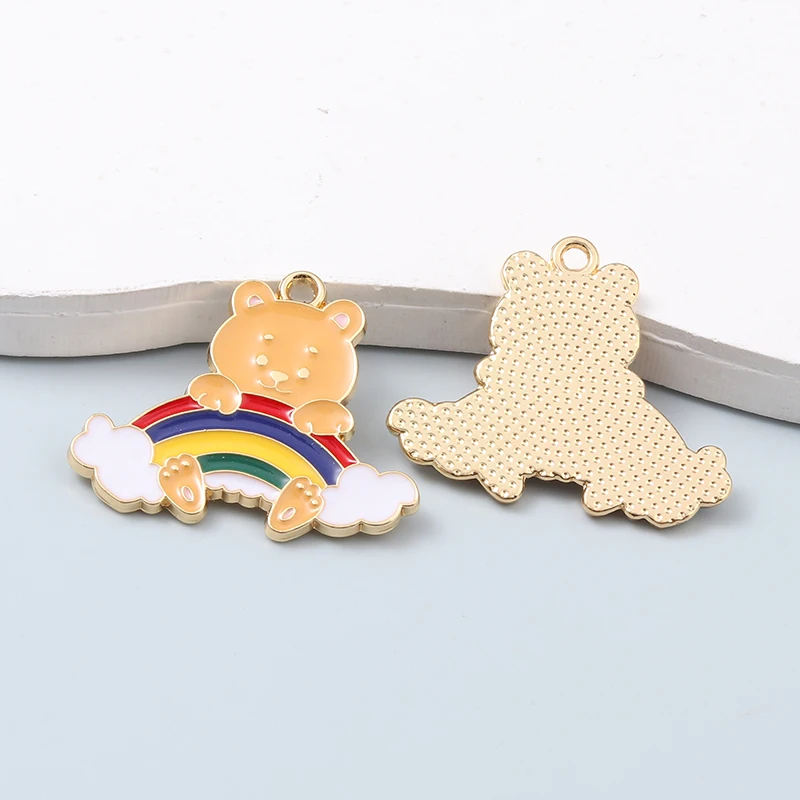 10pcs Cute Rainbow Bear Enamel Charms Cartoon Lucky Animal Pendatns For Making DIY Jewelry Handmade Findings Accessories