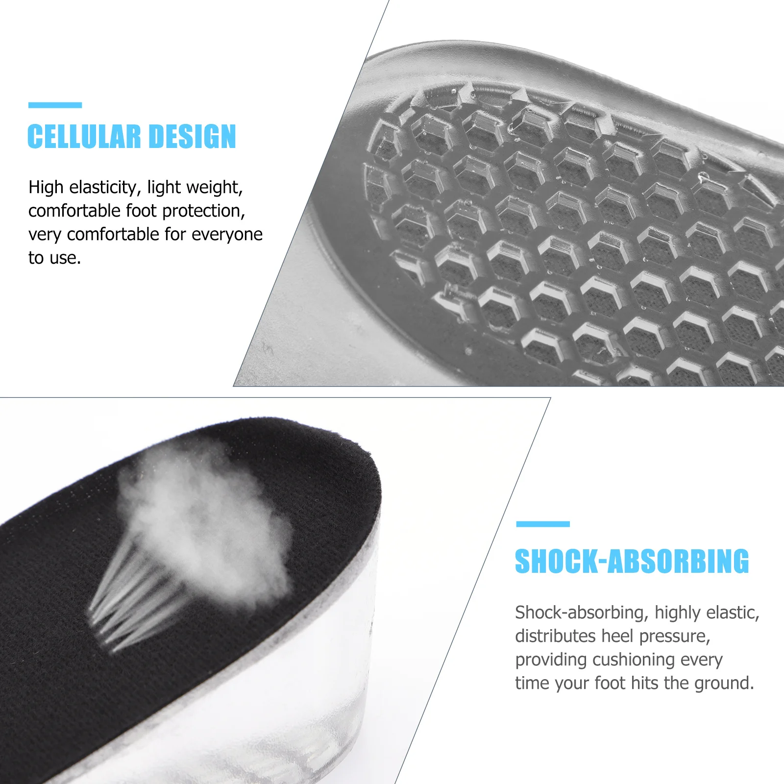 

3Pairs Height Increase Insole Premium Elastic Silicone Heel Lift Shock Absorption Lightweight Comfortable Taller Shoe Pads