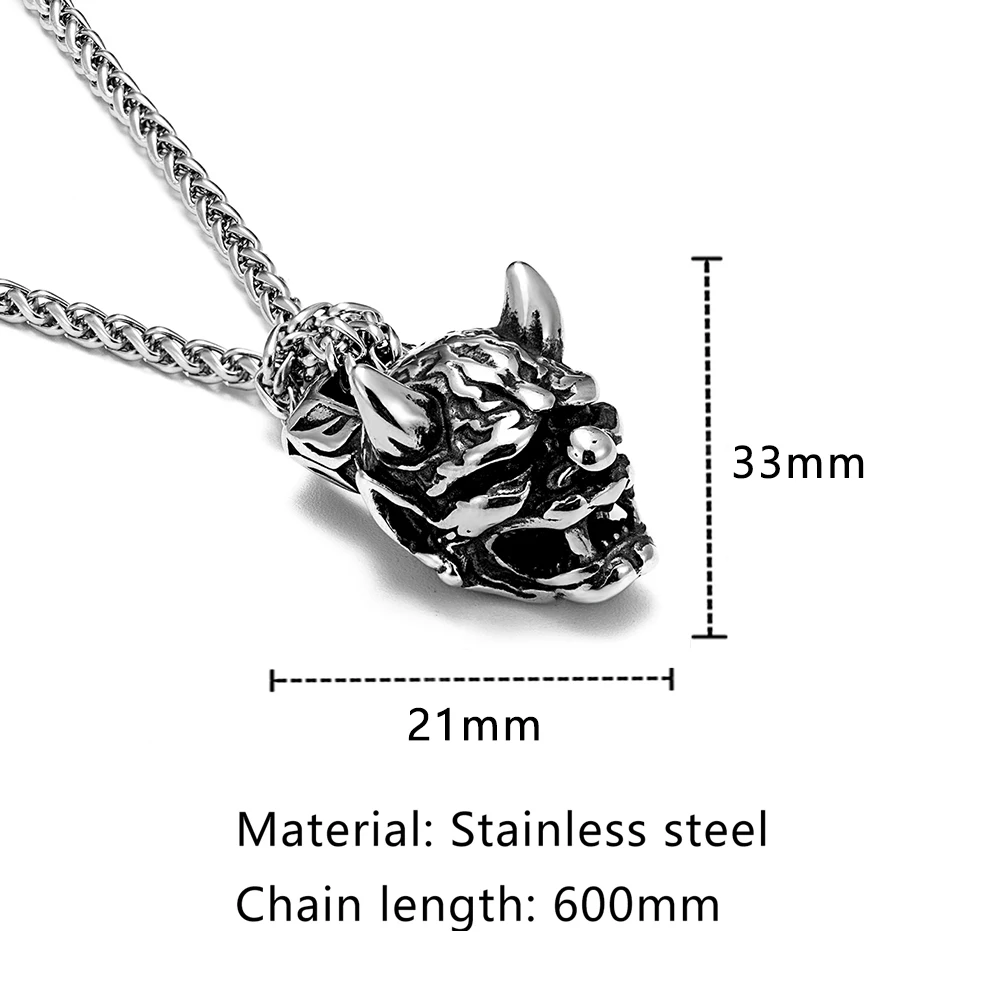 Vintage Personality Ghost head Necklaces Mens High Quality Stainless Steel Solid Monster Hannya Pendant Biker Jewelry Party Gift