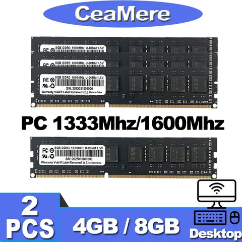 CeaMere DDR3 2 pièces mémoire universelle de bureau, memoriam ddr3 4G, 8G 1333Mhz, 1600Mhz, carte mémoire latérale pc ram 240 broches en gros