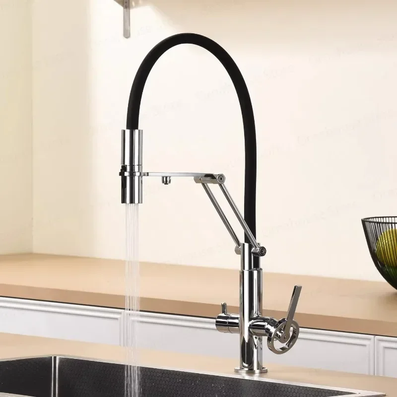 Brass Kitchen Faucet with Filtered Water Feature 2 Handle Pull down Sprayer Island Style Pure Water Hot Cold Sink Mixer Tap