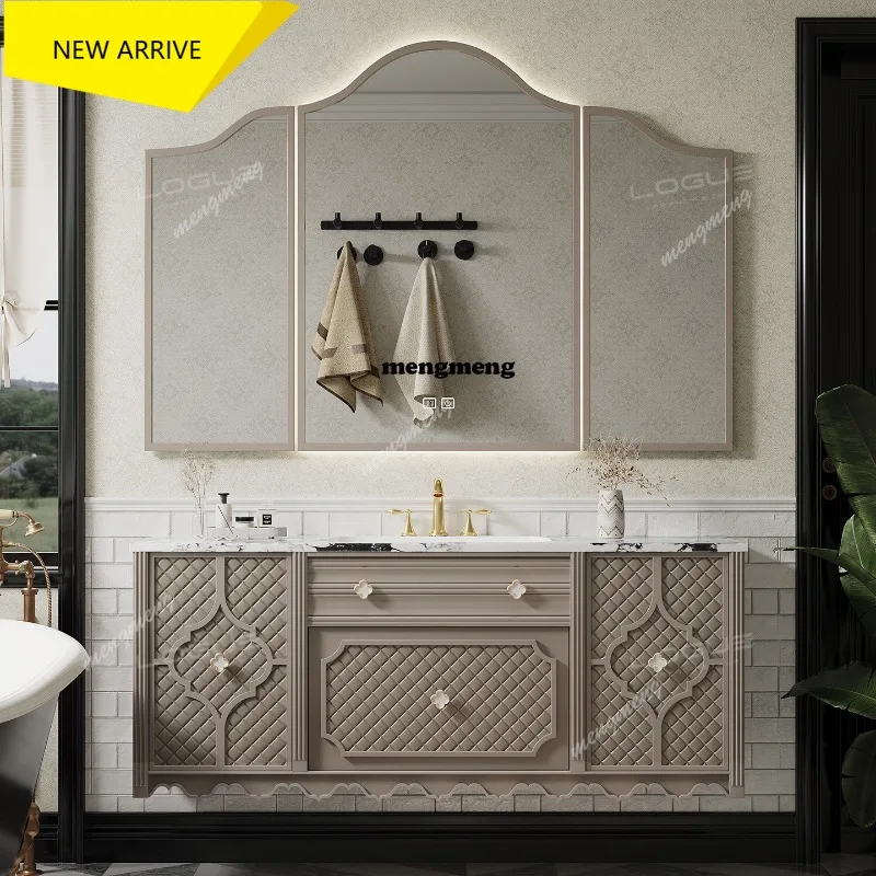 

M138 Oak French retro bathroom cabinet combination bathroom wash basin cabinet integrated basin customization