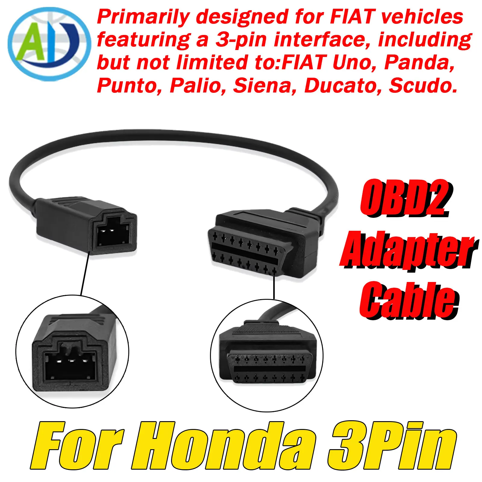 

For Honda 3pin OBD1 to OBD2 Adapter 3Pin To 16Pin Car OBD2 Cable OBDII Diagnostic Device Cable for Honda OBD2 Diagnostic Cable