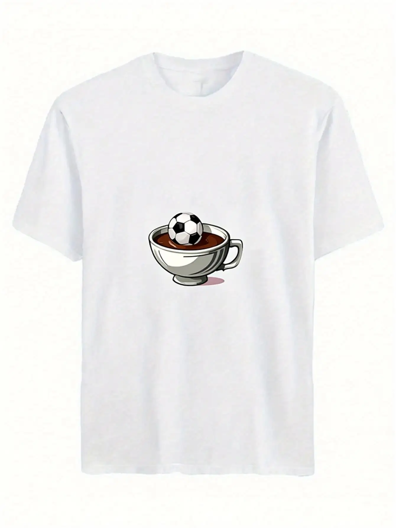 Men's T-shirt with soccer pattern on coffee cup - simple, loose fit, casual, comfortable, trendy, high-quality T-shirt