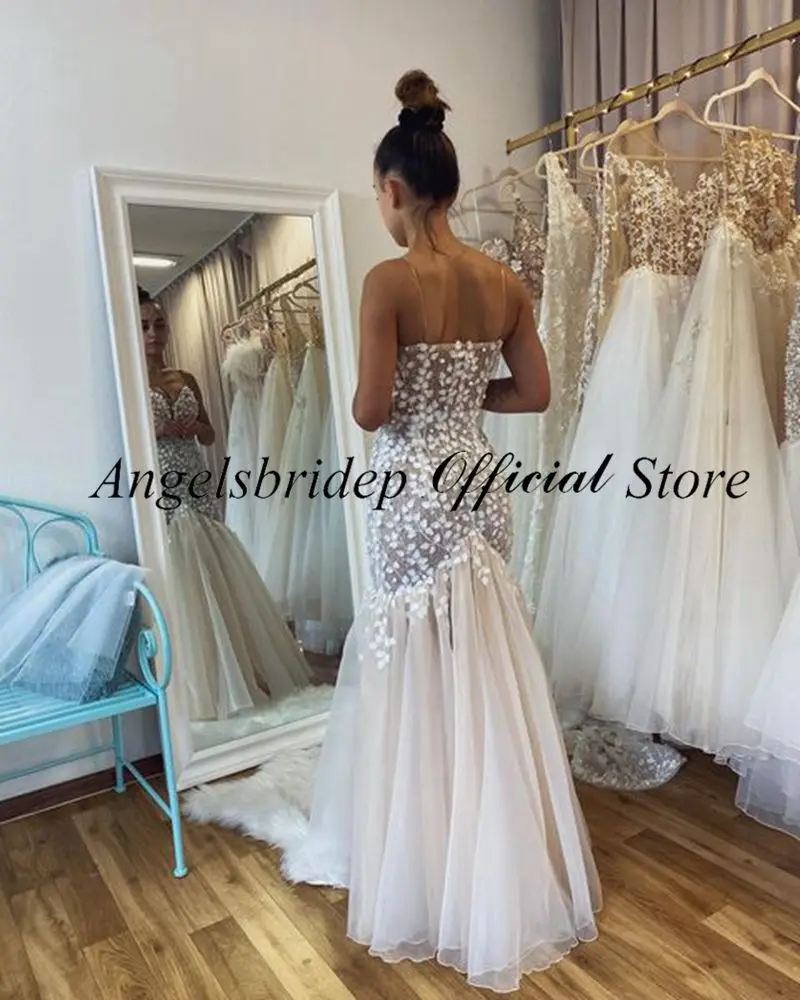 Angelsbridep Lace Sleeveless Mermaid Wedding Dresses Tulle Bridal Gowns For Women Long African Vestidos De Novia Robe De Mariée